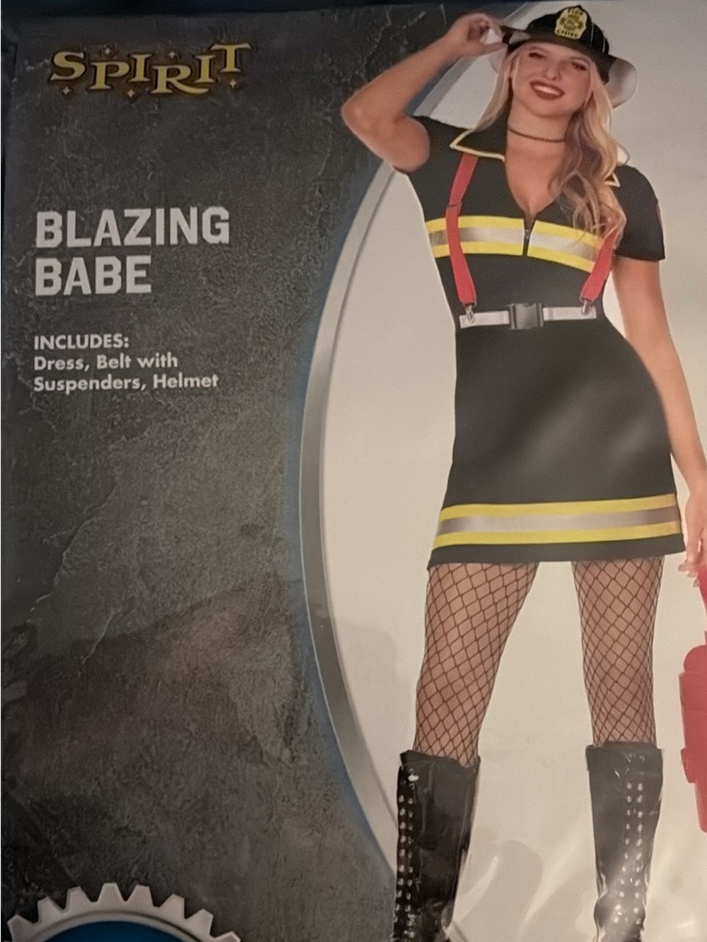 Spirit Black Mini Dress with Yellow Stripes and Red Suspenders